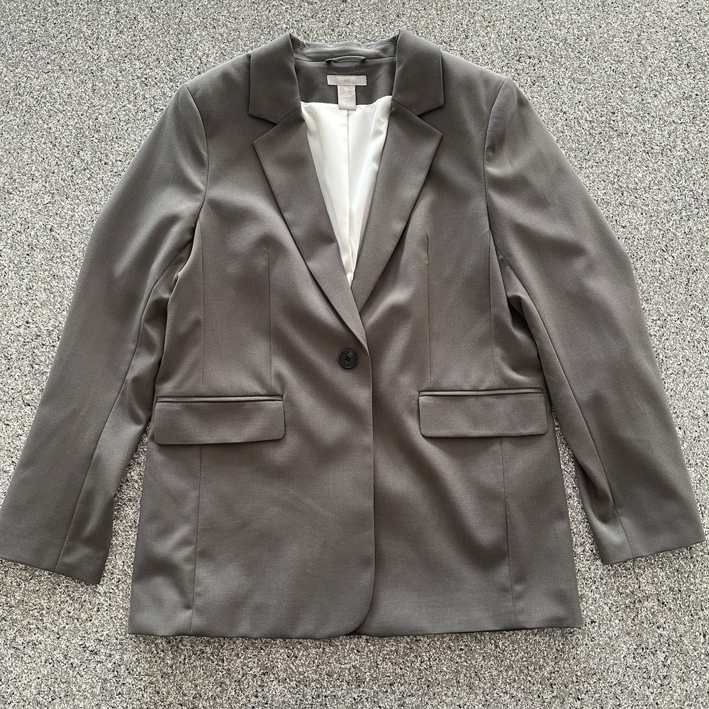 H & M Blazer‎ Women's Size S Grey One Button Stretch Business Jacket